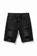 Black ripped mid-thigh denim jorts