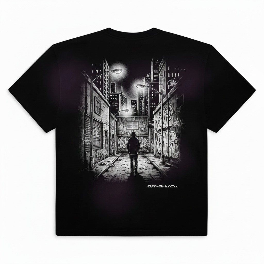 Off-Grid Co Street Tee back with urban street scene