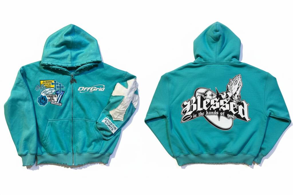 OffGrid Co. Teal Hoodie - Front & Back